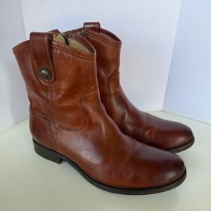 Frye Melissa Button Womens 7.5B Short Cognac Brown Leather Zip Boots 77165